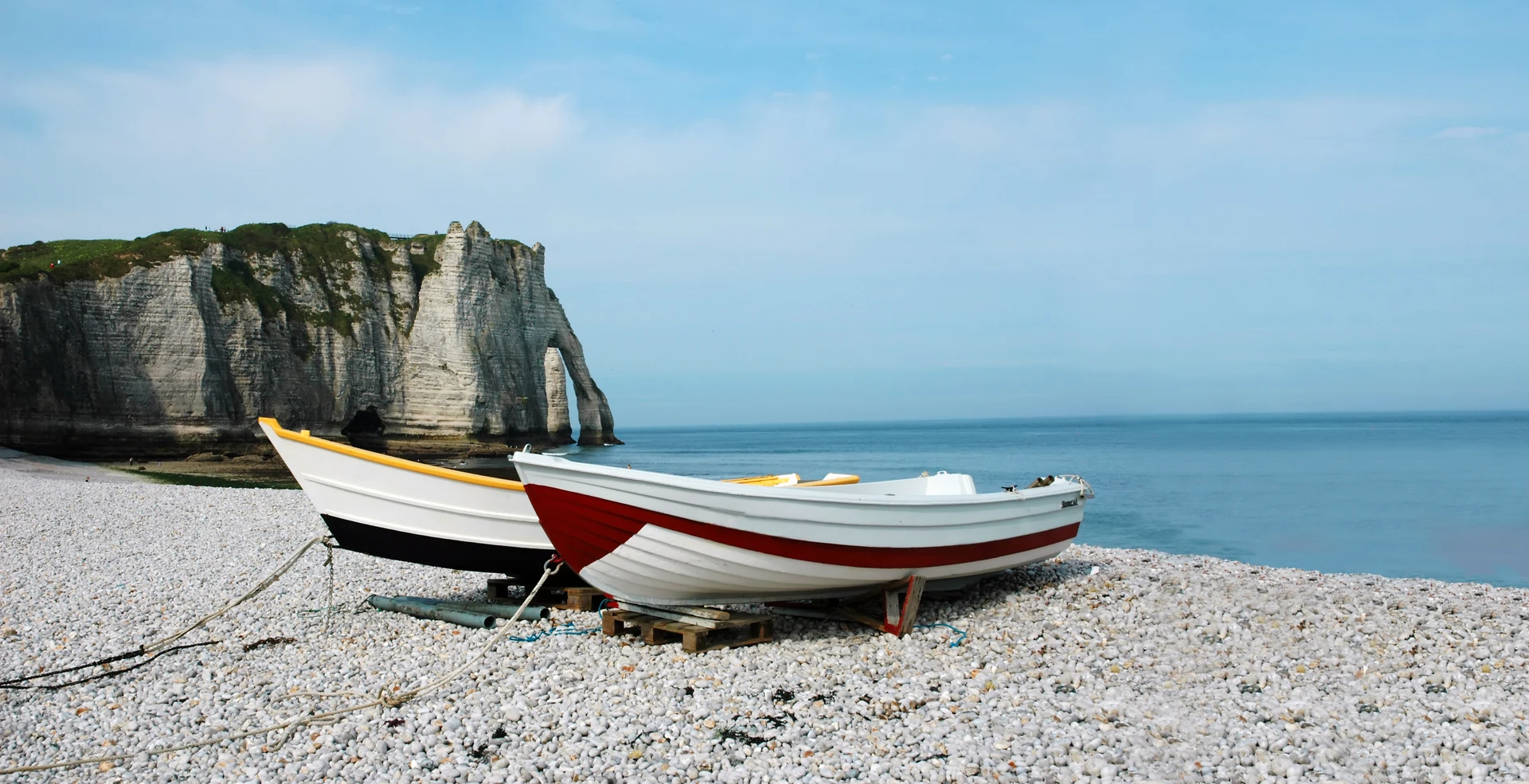 barque on the galet d'yport beach near camping flower la chenaie